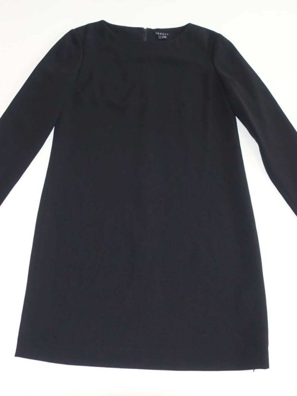 Theory Women's Amszia Crepe Sheath Dress Size 2 Long Sleeves Black Above Knee